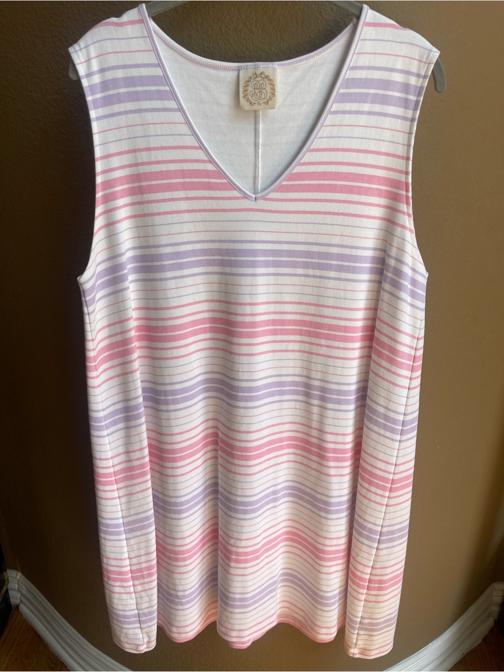 Beaufort Bonnet Co Pima Cotton Striped Sleeveless V-Neck Dress Xl Pink View 2
